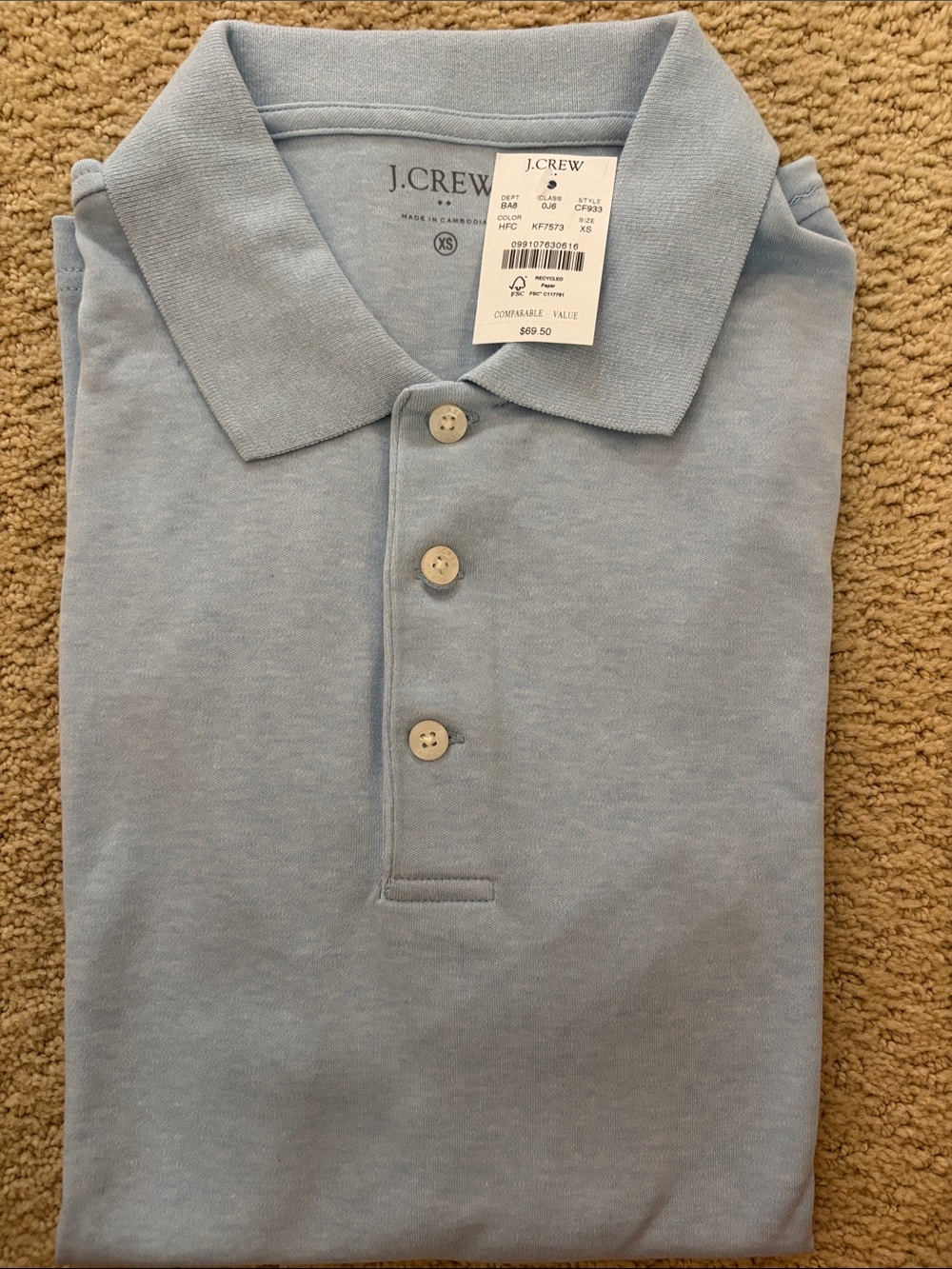 J. Crew Factory Men's Pale Blue Polo Shirt
